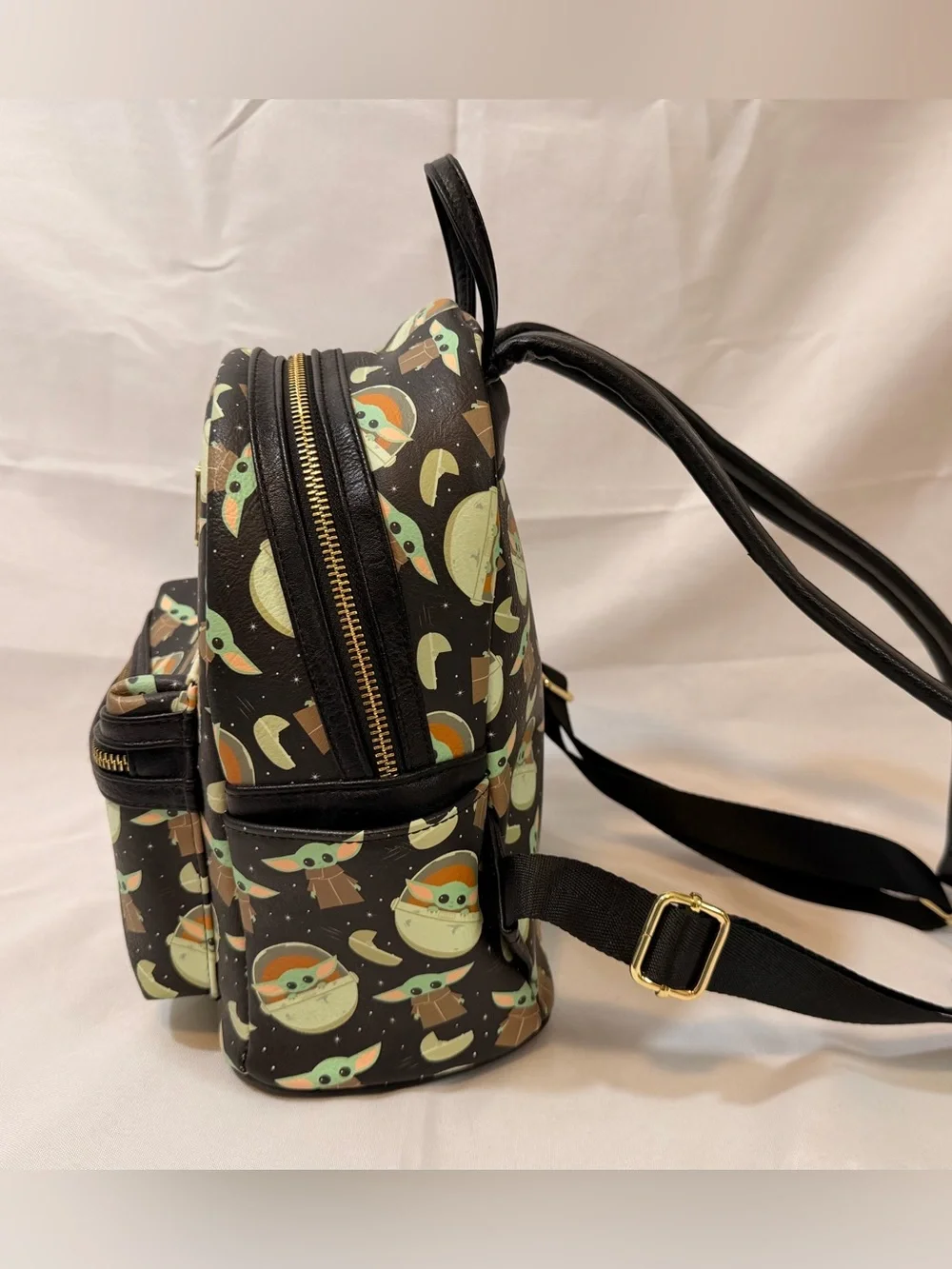 Loungefly Star Wars Grogu Pattern Mini Backpack — Black, Green & Tan
